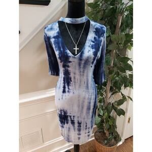 M Women's Blue Solid 100% Viscose V-Neck Half Sleeve Knee Length Dress Size 12